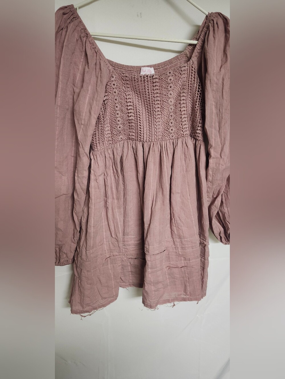 Boho Crochet Yoke Peasant Dress - Dusty Mauve